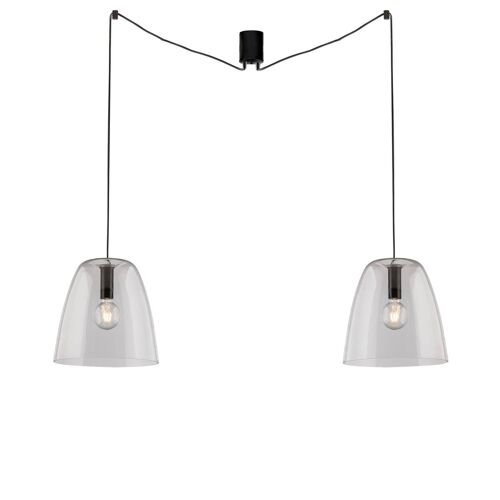 Lampadario a sospensione Ares, con doppio lume in vetro soffiato bianco o trasparente e struttura in metallo oro o nero (2XE27)-I-ARES-S2-TR