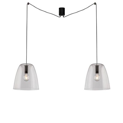 Ares suspension chandelier, with double lamp in white or transparent blown glass and structure in gold or black metal (2XE27)-I-ARES-S2-TR