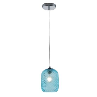 Lampadario a sospensione Ashford in vetro cristallo sfaccettato nei colori ambra, trasparente, fumè, acquamare e bianco satinato(1XE27)-I-ASHFORD-S15 BLU