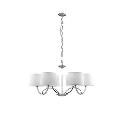 Astoria suspension chandelier in chromed metal with white fabric lampshades (6XE27)-I-ASTORIA-6