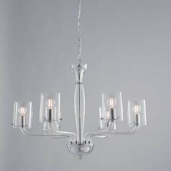 Lustre à suspension Aurora en verre soufflé blanc ou transparent, avec diffuseur en verre transparent et finitions chromées-I-AURORA-8 TR 3