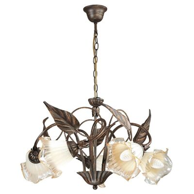 Autumn suspension chandelier in hand-decorated metal and glass diffusers (5XE14)-I-AUTUNNO/5