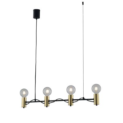 Lampadario a sospensione Axon in metallo nero e oro con cavo in tessuto nero-I-AXON-S4