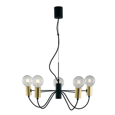 Axon suspension lamp in black and gold metal with black fabric cable-I-AXON-S5