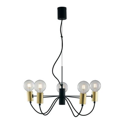 Lampadario a sospensione Axon in metallo nero e oro con cavo in tessuto nero-I-AXON-S5