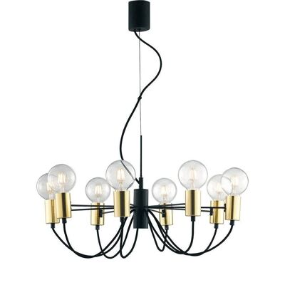 Axon suspension lamp in black and gold metal with black fabric cable (8xE27)-I-AXON-S8