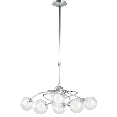 Blog suspension chandelier in chromed metal with transparent external glass and opal white internal glass (6xG9)-I-BLOG-6