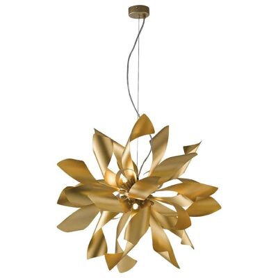 Bloom suspension chandelier in metal with aluminum foliate diffusers available in white and silver or gold color (6XG9)-I-BLOOM-S6 ORO