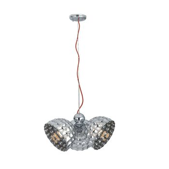 Lustre à suspension Callas en verre chromé avec câble en tissu rouge, disponible avec un ou trois points lumineux-I-CALLAS-S1 3