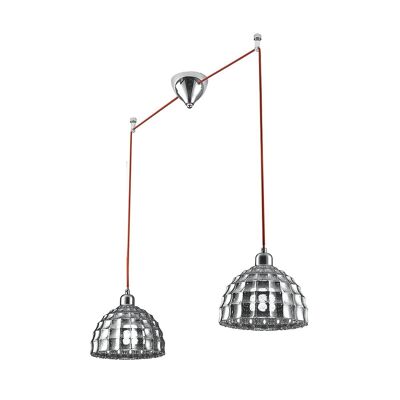 Callas suspension chandelier in chromed glass with red fabric cable, available with one or three light points-I-CALLAS-S2