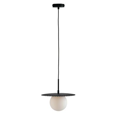 Lampadario a sospensione Chaplin in metallo oro o nero satinato e diffusore in vetro bianco (1XG9)-I-CHAPLIN-S30 NER