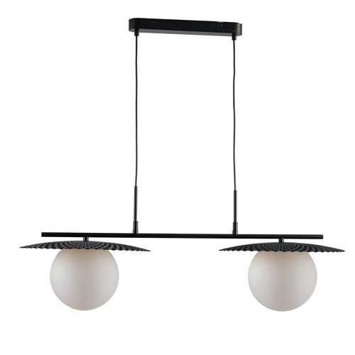 Lampadario a sospensione Chaplin in metallo oro o nero satinato e diffusore in vetro bianco opale acidato(2XE27)-I-CHAPLIN-S2 NER