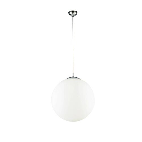 Lampadario a sospensione City in vetro soffiato bianco satinato e struttura in metallo cromato, disponibile in due dimensioni (1XE27)-I-LAMPD/S35 BCO