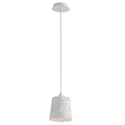 CLUNY Pendelleuchte mit Metallstruktur und perforiertem Lampenschirm aus weißem Metall-I-CLUNY-S14