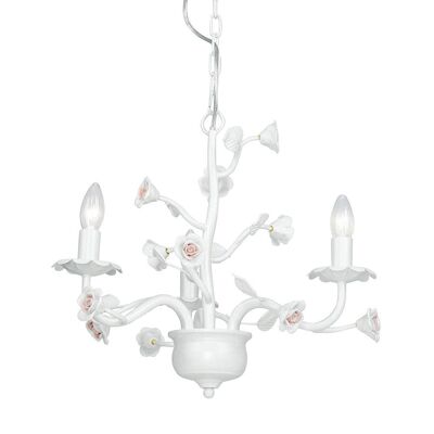 Pearl white Cupido suspension lamp with hand-decorated ceramic roses-I-CUPIDO/3