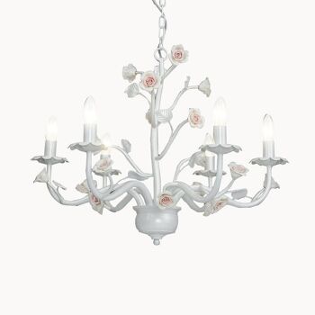 Suspension Cupido blanc nacré avec roses en céramique décorées à la main-I-CUPIDO/6 3
