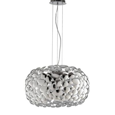 Dioniso pendant lamp in chromed or white metal, available in two sizes-I-DINONISO-S48-CR