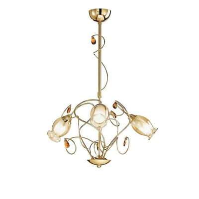Ely suspension chandelier in chromed or gold metal, with crystal ends and glass diffusers-I-ELY/3 GOLD