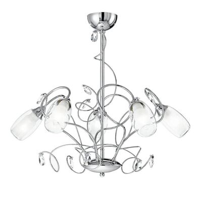 Ely suspension chandelier in chromed or gold metal, with crystal ends and glass diffusers-I-ELY/5