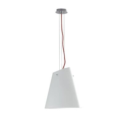 Ermes suspension chandelier in opal glass with chromed metal structure and red fabric or black PVC cable (3XE27)-I-ERMES-S3