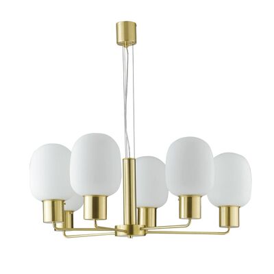 Lámpara colgante Fellini de metal con difusores de vidrio soplado (6XE27)-I-FELLINI-S6 GOLD