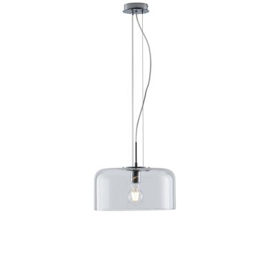 Lampadario a sospensione Gibus in vetro soffiato lucido nei colori ambra, trasparente, fumè, blu e pasta bianca. Disponibile in tre dimensioni (1XE27)-I-GIBUS-S30 TR