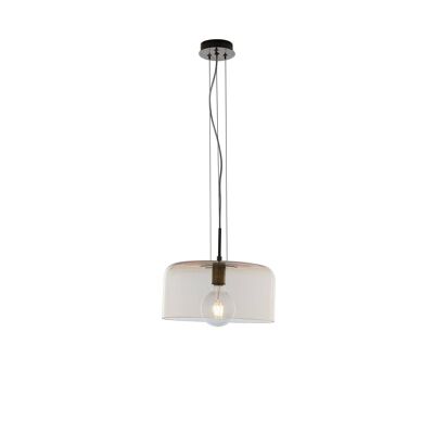 Lampadario a sospensione Gibus in vetro soffiato lucido nei colori ambra, trasparente, fumè, blu e pasta bianca. Disponibile in tre dimensioni (1XE27)-I-GIBUS-S30 AMB