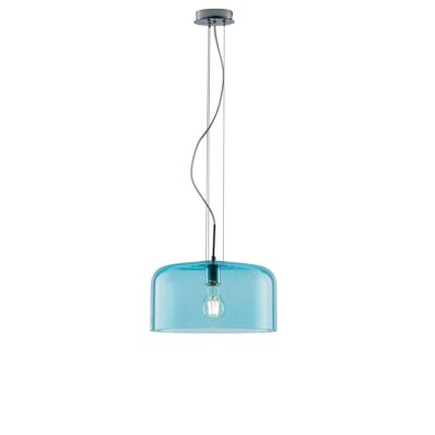 Lámpara de suspensión Gibus en cristal soplado brillo en los colores ámbar, transparente, fumé, azul y pasta blanca. Disponible en tres tamaños (1XE27)-I-GIBUS-S30 AZUL