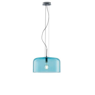 Lampadario a sospensione Gibus in vetro soffiato lucido nei colori ambra, trasparente, fumè, blu e pasta bianca. Disponibile in tre dimensioni (1XE27)-I-GIBUS-S30 BLU