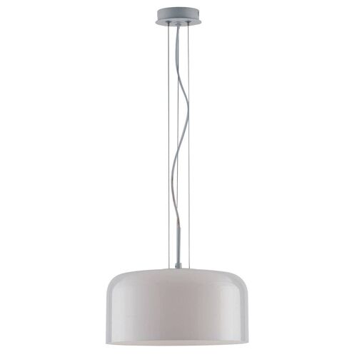 Lampadario a sospensione Gibus in vetro soffiato lucido nei colori ambra, trasparente, fumè, blu e pasta bianca. Disponibile in tre dimensioni (1XE27)-I-GIBUS-S35 BCO