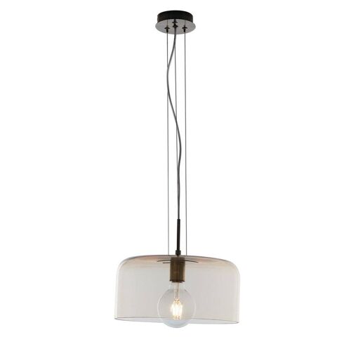 Lampadario a sospensione Gibus in vetro soffiato lucido nei colori ambra, trasparente, fumè, blu e pasta bianca. Disponibile in tre dimensioni (1XE27)-I-GIBUS-S35 AMB