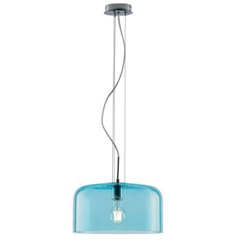 Lampe à suspension Gibus en verre soufflé brillant dans les couleurs ambre, transparent, fumé, pâte bleue et blanche. Disponible en trois tailles (1XE27)-I-GIBUS-S35 BLEU 1