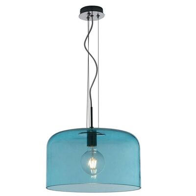 Lampadario a sospensione Gibus in vetro soffiato lucido nei colori ambra, trasparente, fumè, blu e pasta bianca. Disponibile in tre dimensioni (1XE27)-I-GIBUS-S40 BLU