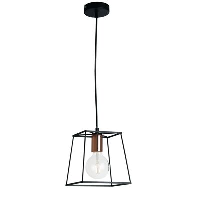 HARLEM suspension lamp in matt black metal and copper lamp holder