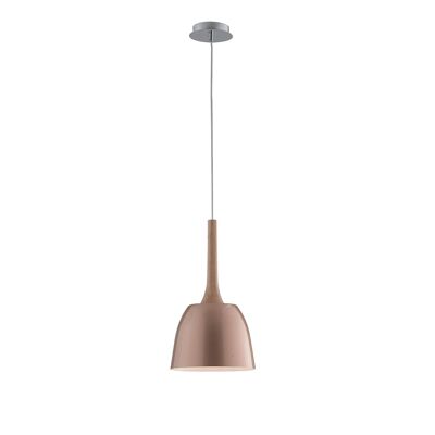 Lámpara colgante LIVINGSTON con tallo de madera natural y difusor de oro rosa (1xE27)-I-LIVINGSTON-S22