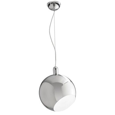 Lámpara de suspensión Narciso con estructura de metal cromado, esfera orientable y difusor interior blanco. Disponible en dos tamaños (1XE27)-I-NARCISO-S30