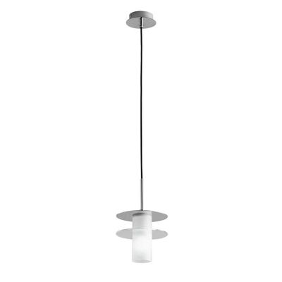 Record suspension chandelier with double disc in black steel with smoked glass or chromed steel with transparent glass and satin acrylic diffuser (1XE14)-I-RECORD-S16 CR