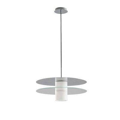 Record suspension chandelier with double disc in black steel with smoked glass or chromed steel with transparent glass and satin acrylic diffuser (1XE14)-I-RECORD-S50 CR