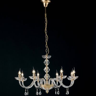Riflesso suspension lamp, in crystal and gold or chrome finish-I-RIFLESSO/8 GOLD