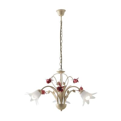 ROSE pendant lamp in hand-decorated metal with floral details, and glass diffuser-ROSE/3