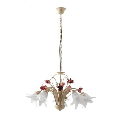 ROSE pendant lamp in hand-decorated metal with floral details, and glass diffuser-ROSE/5