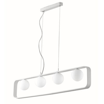 Roxy suspension chandelier with embossed white aluminum structure and satin white glass diffusers (4XG9)-I-ROXY-S4
