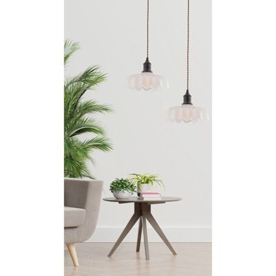 SAN DIEGO suspension lamp in white glass and brown woven fabric cable (1XE27)-I-SANDIEGO-S20