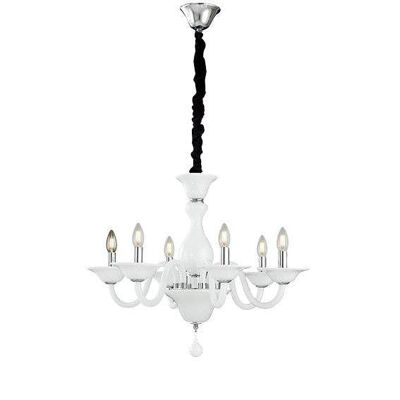Soffio suspension chandelier in white blown paste glass and chromed details-I-SOFFIO/6