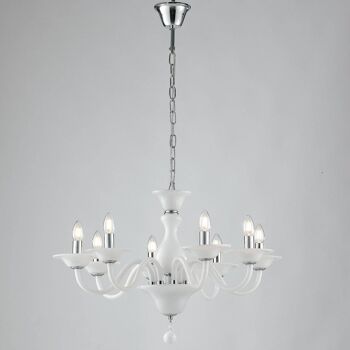 Lustre suspension Soffio en pâte de verre soufflé blanc et détails chromés-I-SOFFIO/6 2