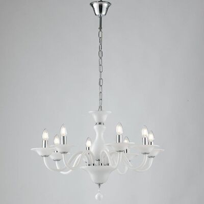 Soffio suspension chandelier in white blown paste glass and chromed details-I-SOFFIO/8