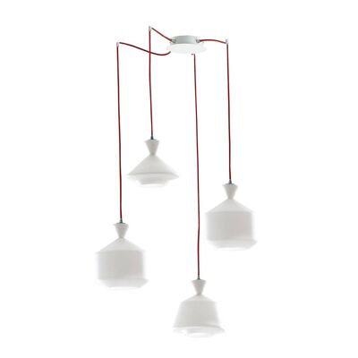 SUGAR pendant light in opal glass with red or black fabric cable (4XE27)-I-SUGAR-S4