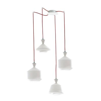 Lampadario a sospensione SUGAR in vetro opale con cavo in tessuto rosso o nero (4XE27)-I-SUGAR-S4 CN