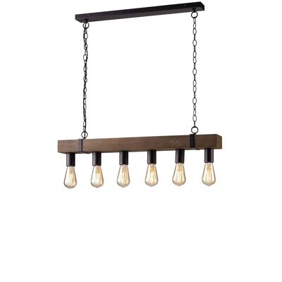 TEXAS suspension chandelier in antiqued wood with metal finishes (6XE27)-I-TEXAS-S6