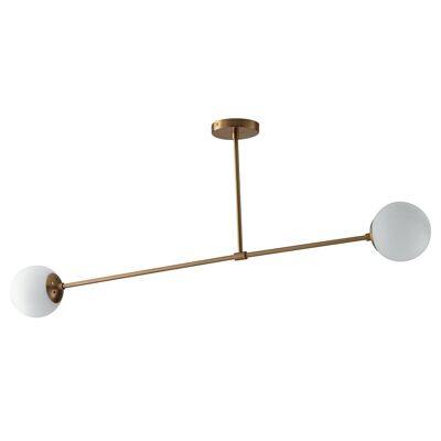 Themys pendant lamp in satin gold metal and two opal blown glass diffusers (2XE14)-I-THEMYS-T2